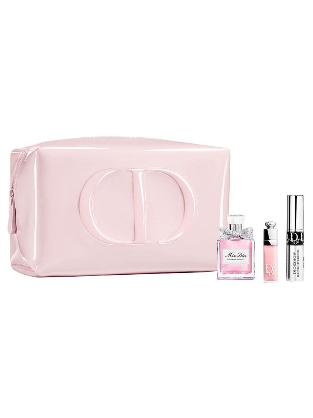 Dior Beauty Pink Cosmetic Pouch with Miniature Blooming Bouquet and Cosmetics